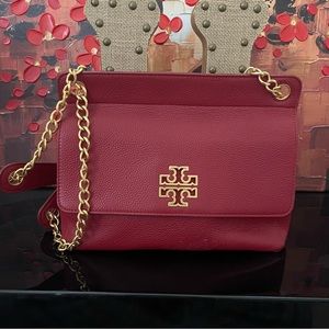 Authentic Tory Burch Britten Flap Leather Shoulder Bag